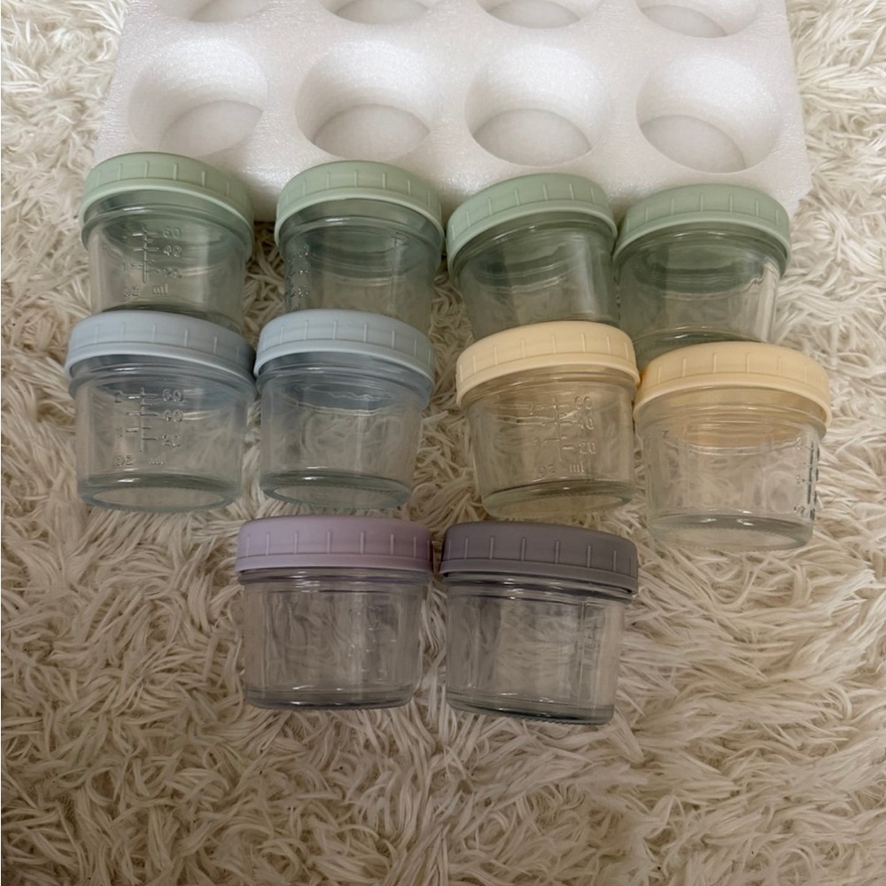 Set of 10 Small Glass Storage Jars with Pastel Lids